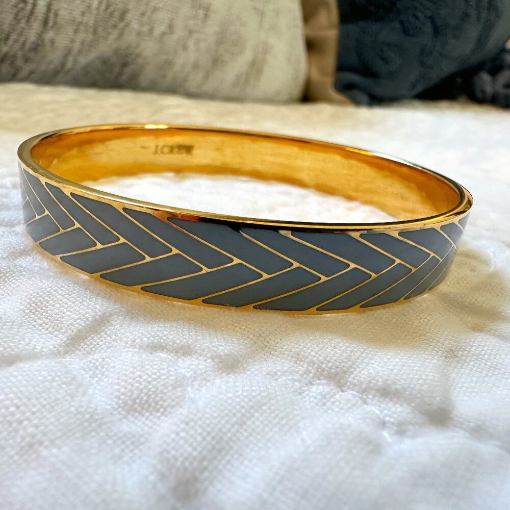 J. Crew Blue Herringbone Goldtone Bangle